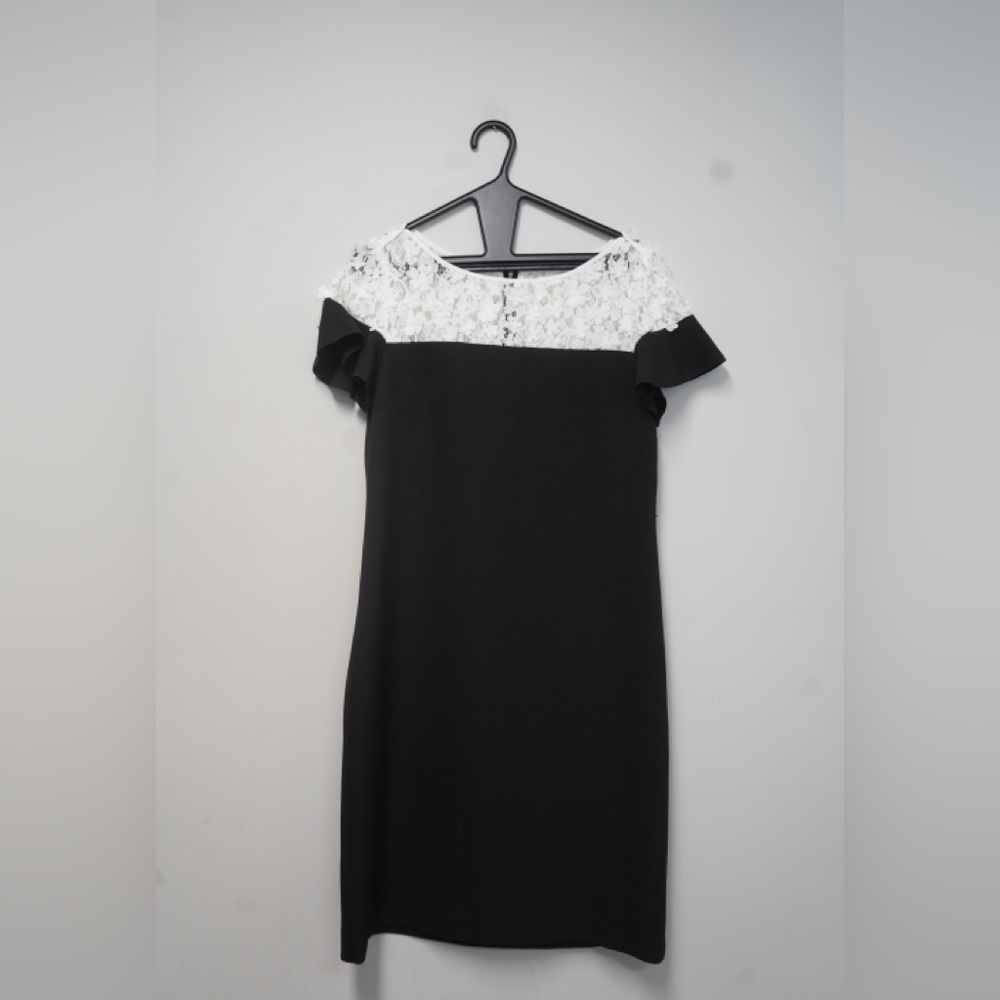 Karl Lagerfeld Black Mini Dress with White Lace Yoke